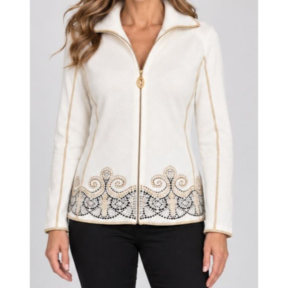 NWT Christine Alexander White Swarovski Embellished Jacket Womens Sz M